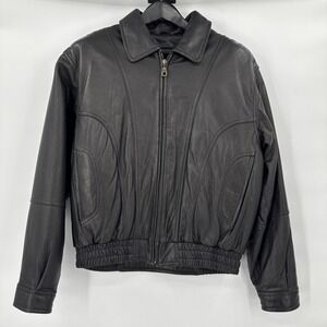 REED SPORTSWEAR VINTAGE Leather Bomber Moto Jacket Men's Size 44 Black‎